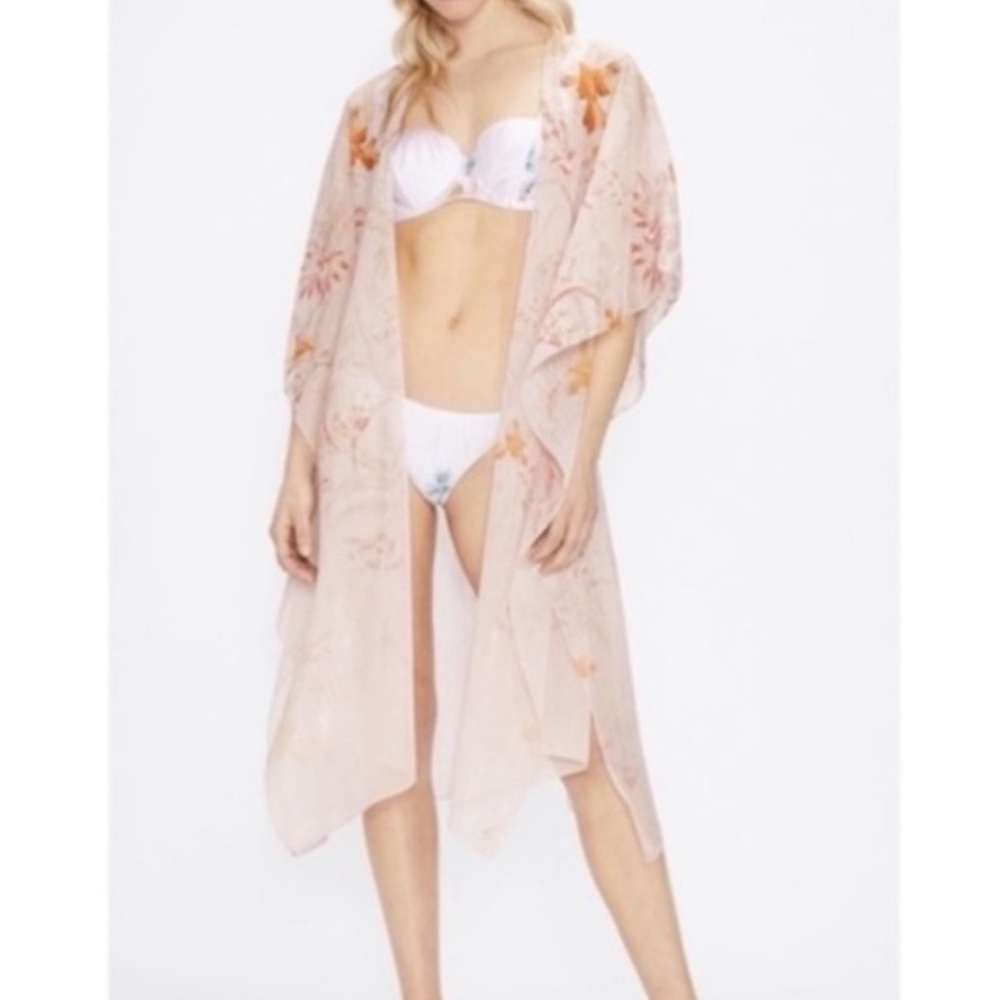 NWT Ted Baker Rhiaa Light Pink Metallic Rhapsody Kimono Jacket
